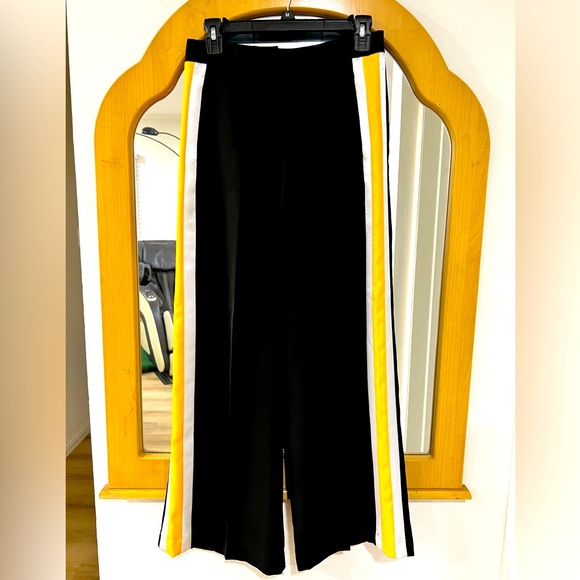 Black Wide-Leg Pants with Bold Side Stripes - Picture 1 of 2